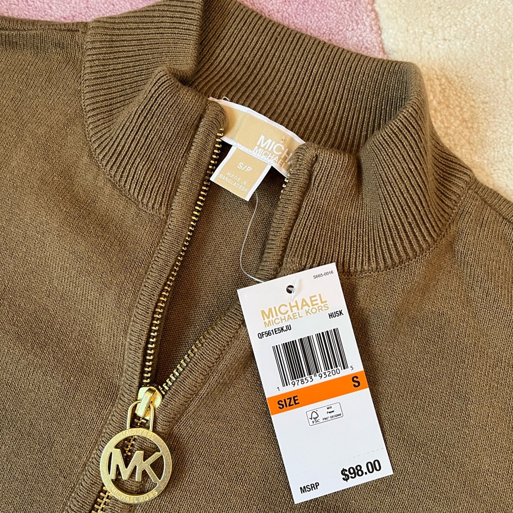 MICHAEL Michael Kors Tan Sweater with Gold Zipper